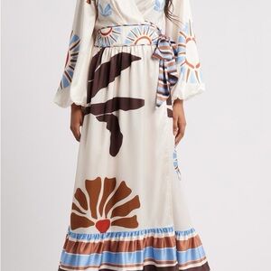 CIEBON Willow Print Long Sleeve Satin Maxi Dress